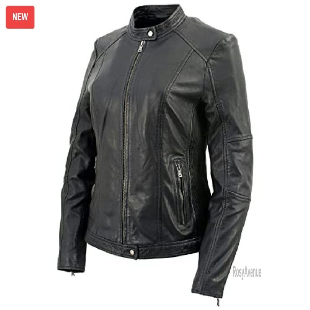 Premium Leather Moto Jacket, Zipper Front, Adjustable Fit, Riding Gear - Picture 7 of 8